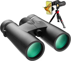 10x42 HD Binoculars for Adults High Powered with Phone Adapter, Tripod and Tripod Adapter, IPX7 Waterproof Binoculars with Clear Low Light Vision for Bird Watching Cruise Ship Travel