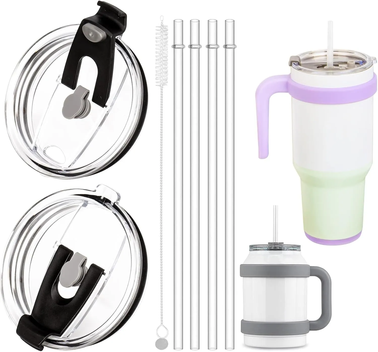 2 Pack Replacement Lids Compatible With Reduce 50 oz 40 oz Tumbler, Replacement Straw for Reduce 50 oz 40 oz Tumbler, 4 Pack Reusable Clear Straw with Cleaning Brush.
