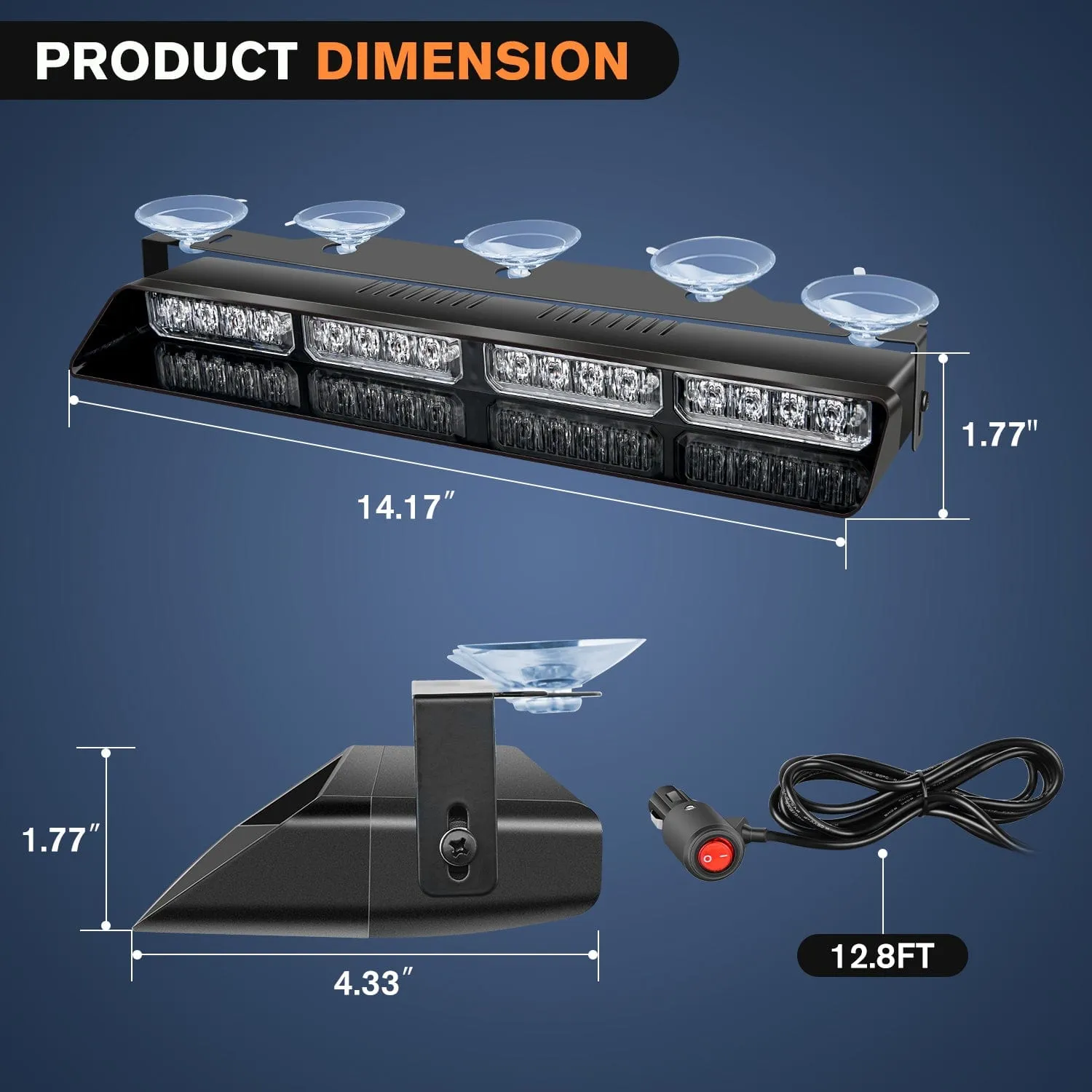 32LED Red Blue Suction Cups Emergency Dash Strobe Lights