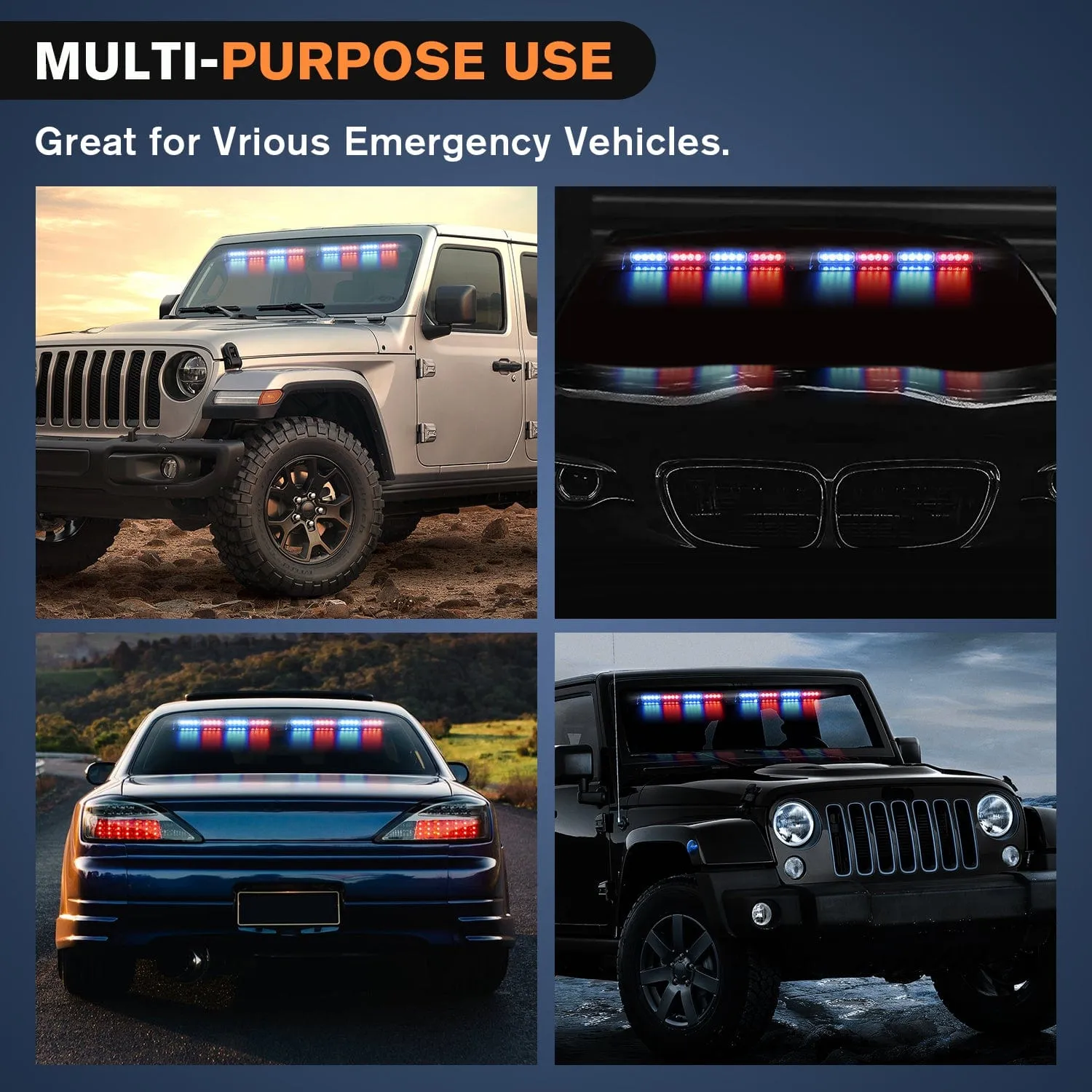 32LED Red Blue Suction Cups Emergency Dash Strobe Lights
