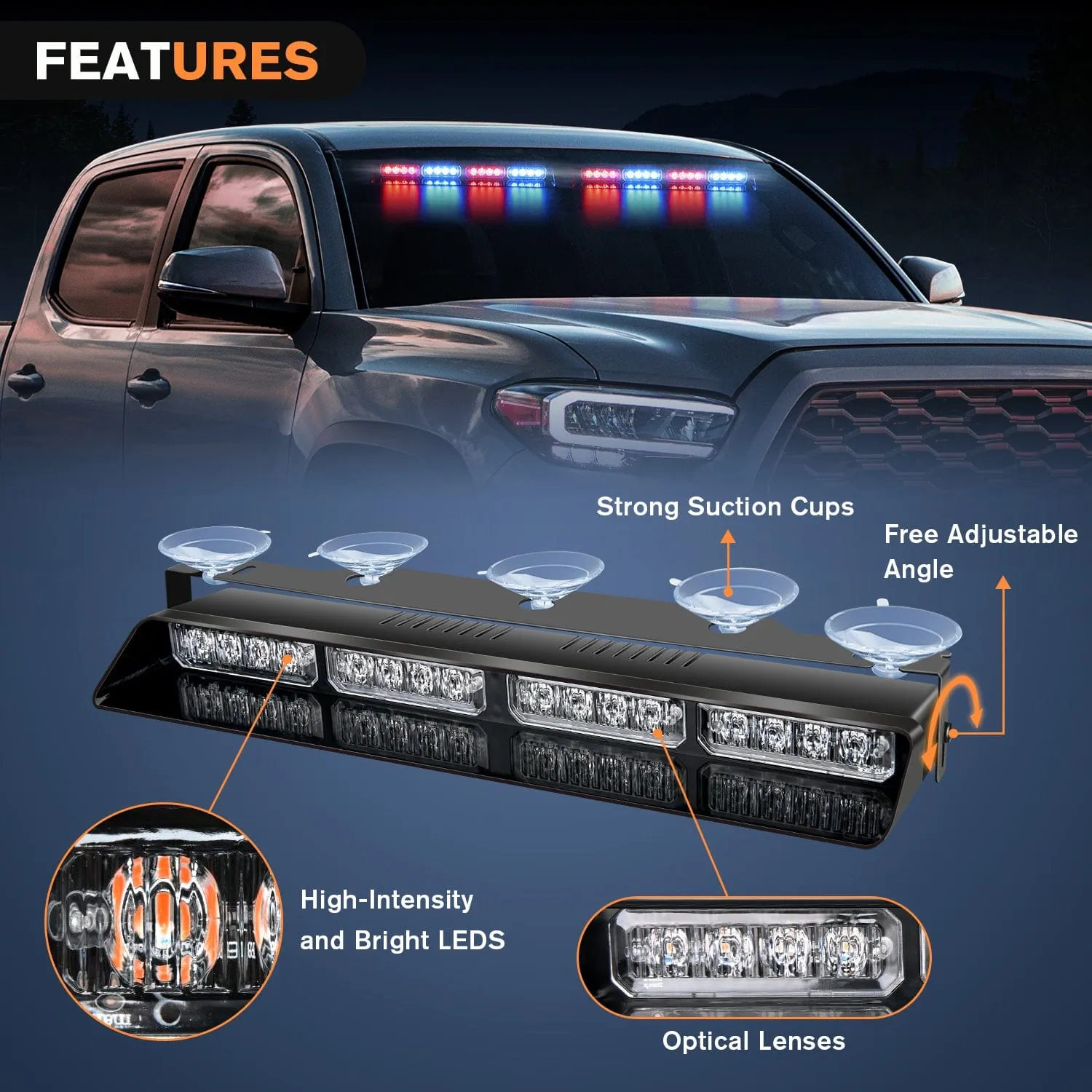 32LED Red Blue Suction Cups Emergency Dash Strobe Lights