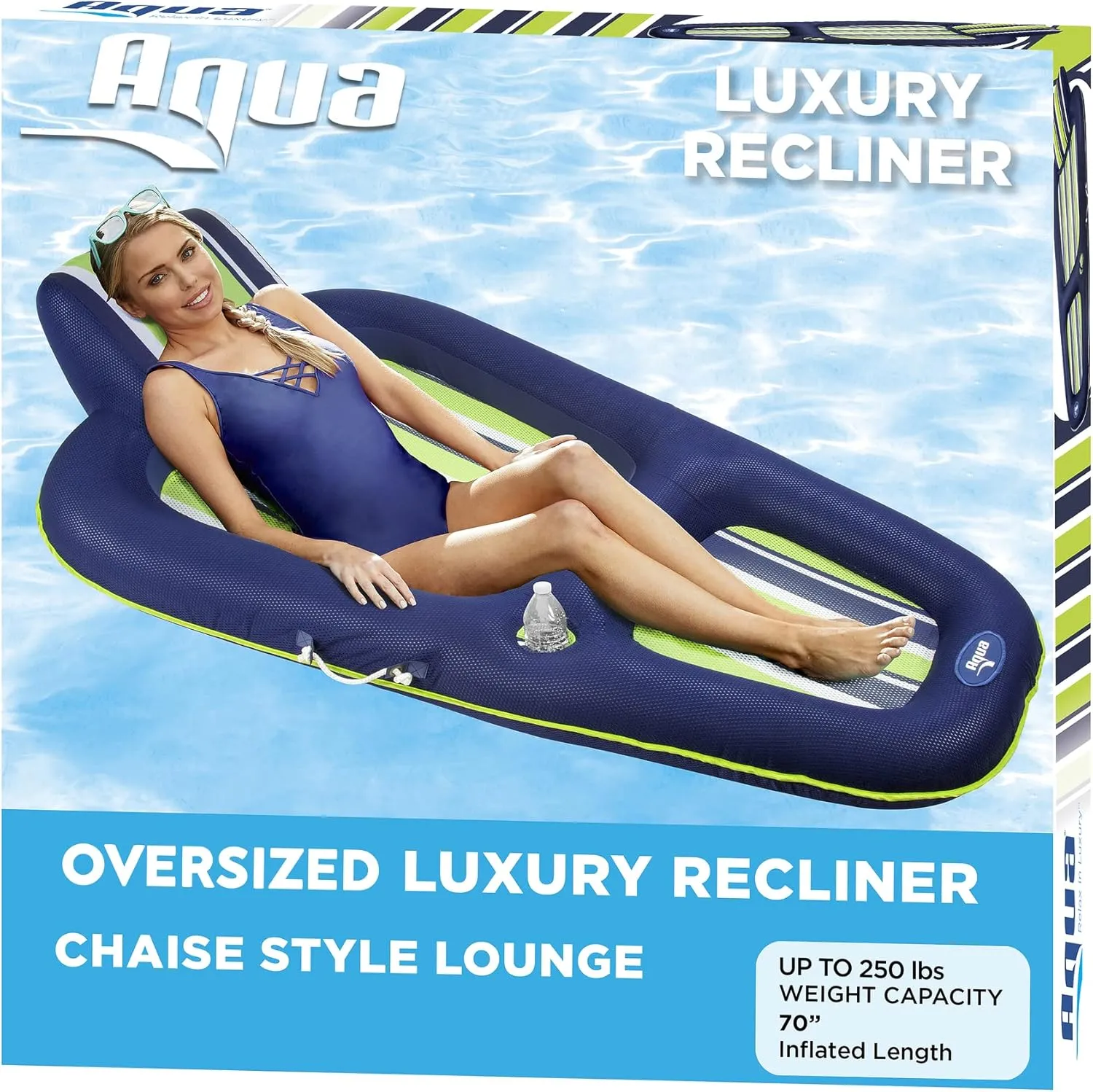 Aqua Luxury Water Pool Lounge  Extra Large  Inflatable Pool Floats for Adults with Headrest, Backrest, Footrest & Cupholder  Multiple Colors/Styles