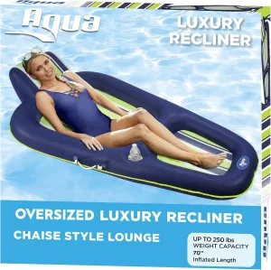 Aqua Luxury Water Pool Lounge  Extra Large  Inflatable Pool Floats for Adults with Headrest, Backrest, Footrest & Cupholder  Multiple Colors/Styles