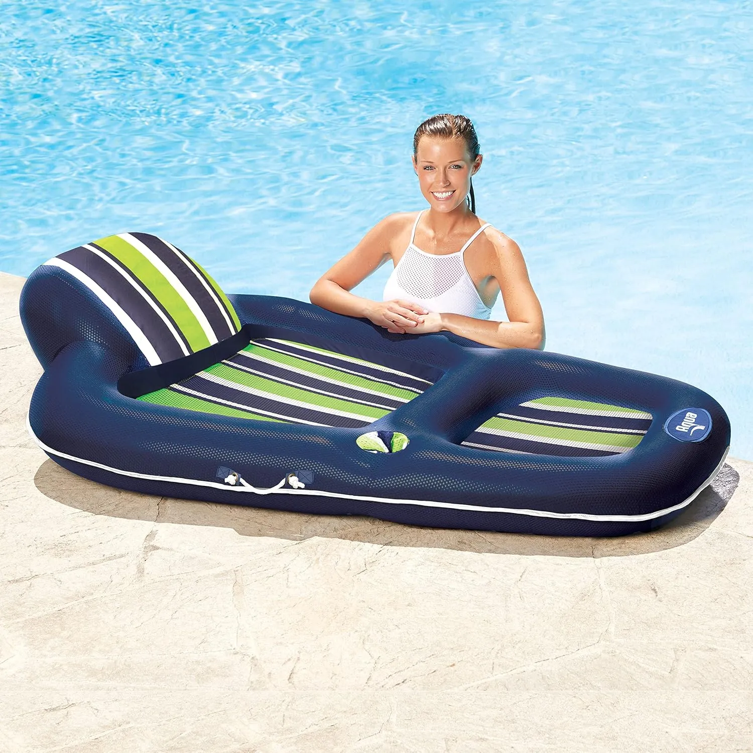 Aqua Luxury Water Pool Lounge  Extra Large  Inflatable Pool Floats for Adults with Headrest, Backrest, Footrest & Cupholder  Multiple Colors/Styles