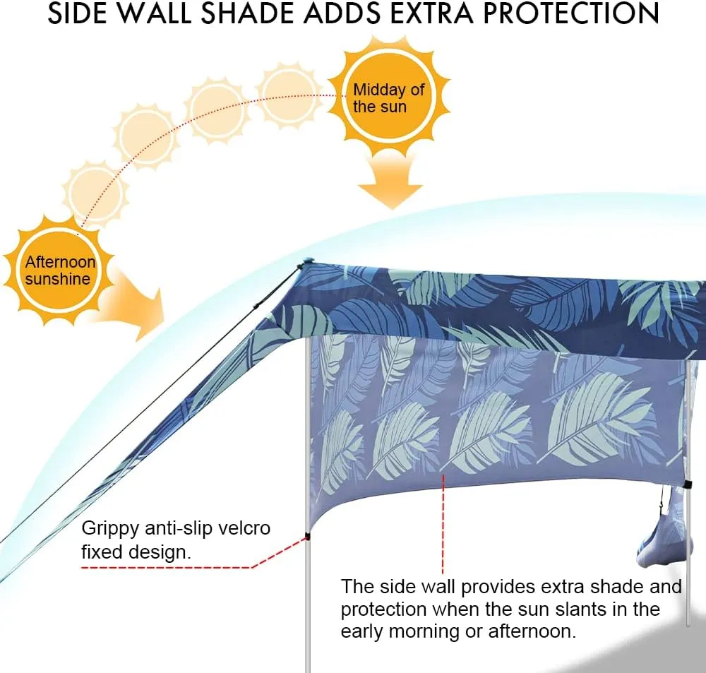 Beach Canopy Tent Shade with Sidewalls 10x10FT, 6.6FT Tall, UPF50  Sun Shelter, Windproof & Water Resistant, Includes Guylines Sand Shovel Stability Poles, Easy Up for Beach Outdoor Camping Backyard