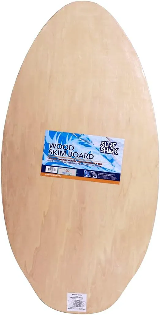 BeachMall 35 to 41 inch Deluxe Wood SkimBoards w/EVA Traction Grip Pad for X-Grip | Wooden Skim Board for Kids Adults
