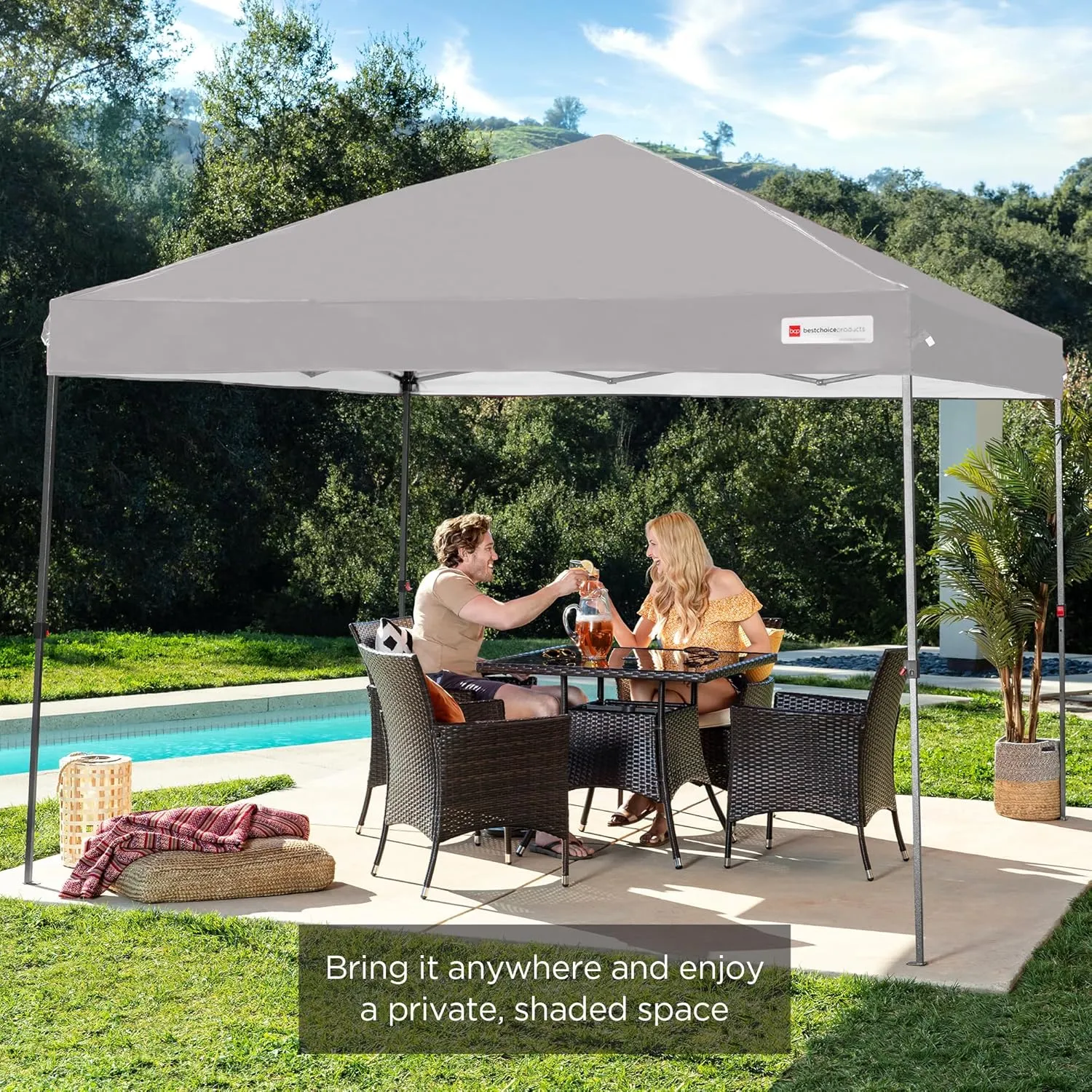 Best Choice Products 10x10ft 1-Person Setup Pop Up Canopy Tent Instant Portable Shelter w/ 1-Button Push, Case, 4 Weight Bags - Light Gray