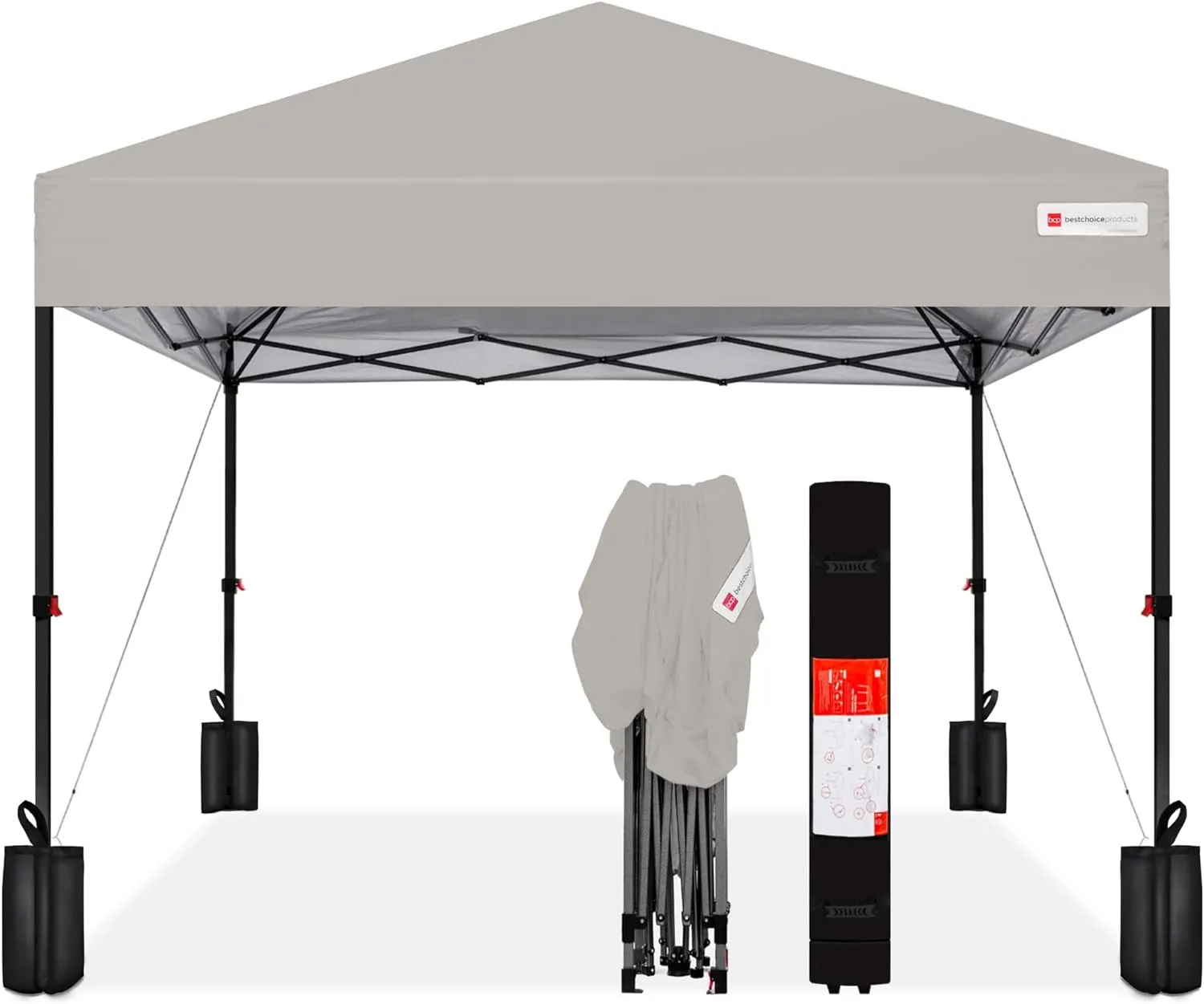Best Choice Products 10x10ft 1-Person Setup Pop Up Canopy Tent Instant Portable Shelter w/ 1-Button Push, Case, 4 Weight Bags - Light Gray