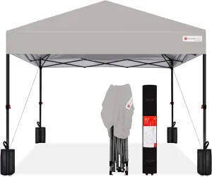 Best Choice Products 10x10ft 1-Person Setup Pop Up Canopy Tent Instant Portable Shelter w/ 1-Button Push, Case, 4 Weight Bags - Light Gray