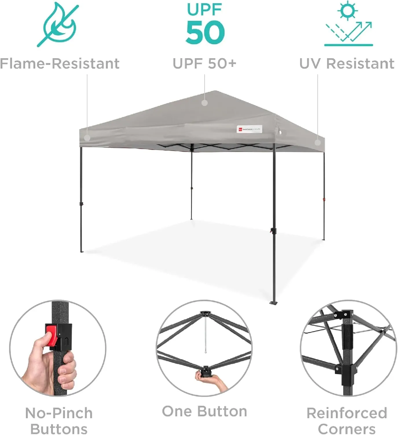 Best Choice Products 10x10ft 1-Person Setup Pop Up Canopy Tent Instant Portable Shelter w/ 1-Button Push, Case, 4 Weight Bags - Light Gray