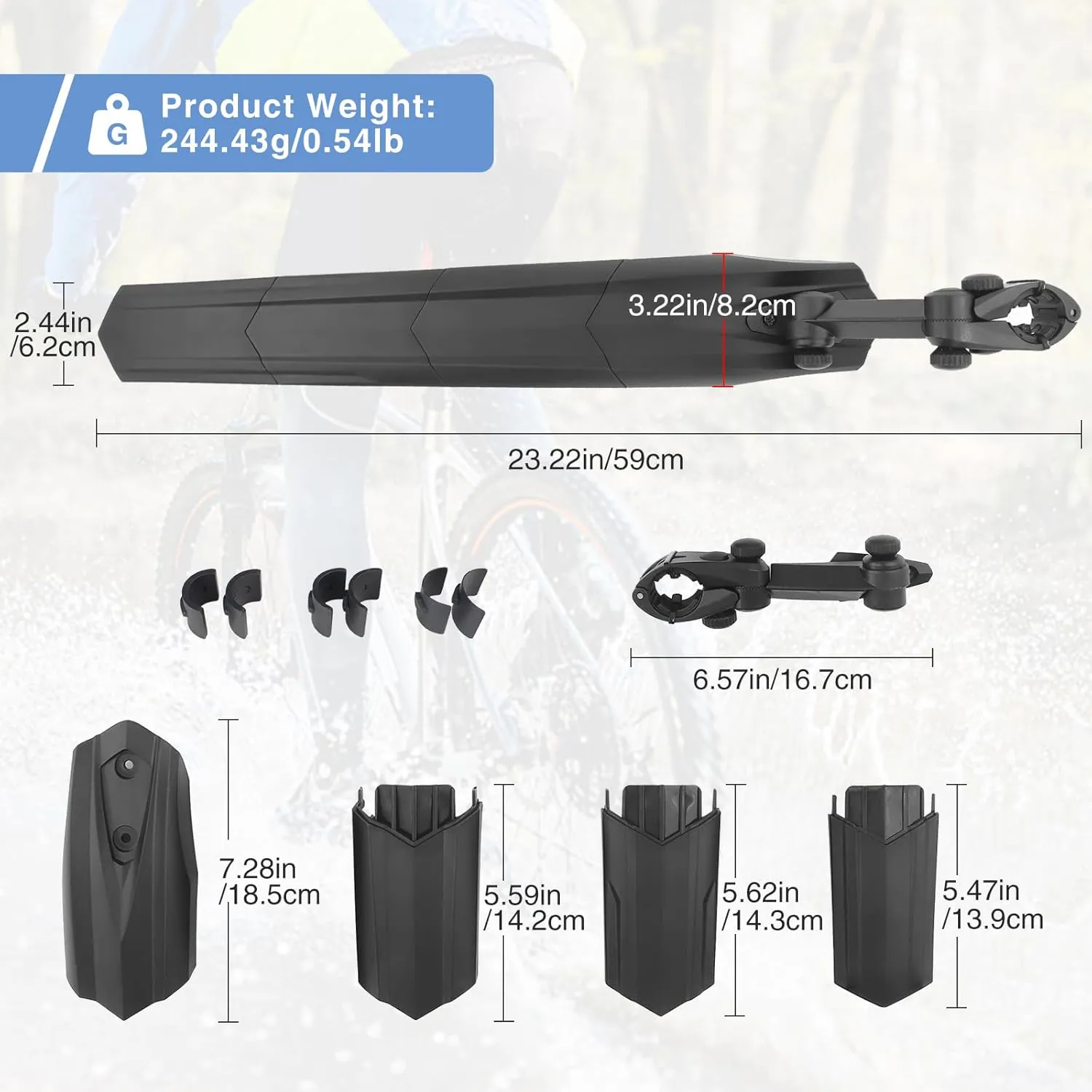 Bike Fender,Mudguard Universal Quick Disassembly Bicycle Mudguard for All Mountain Bike/Road Bike/MTB, Suitable for Sizes 24-29 Inch (Rear Fender)