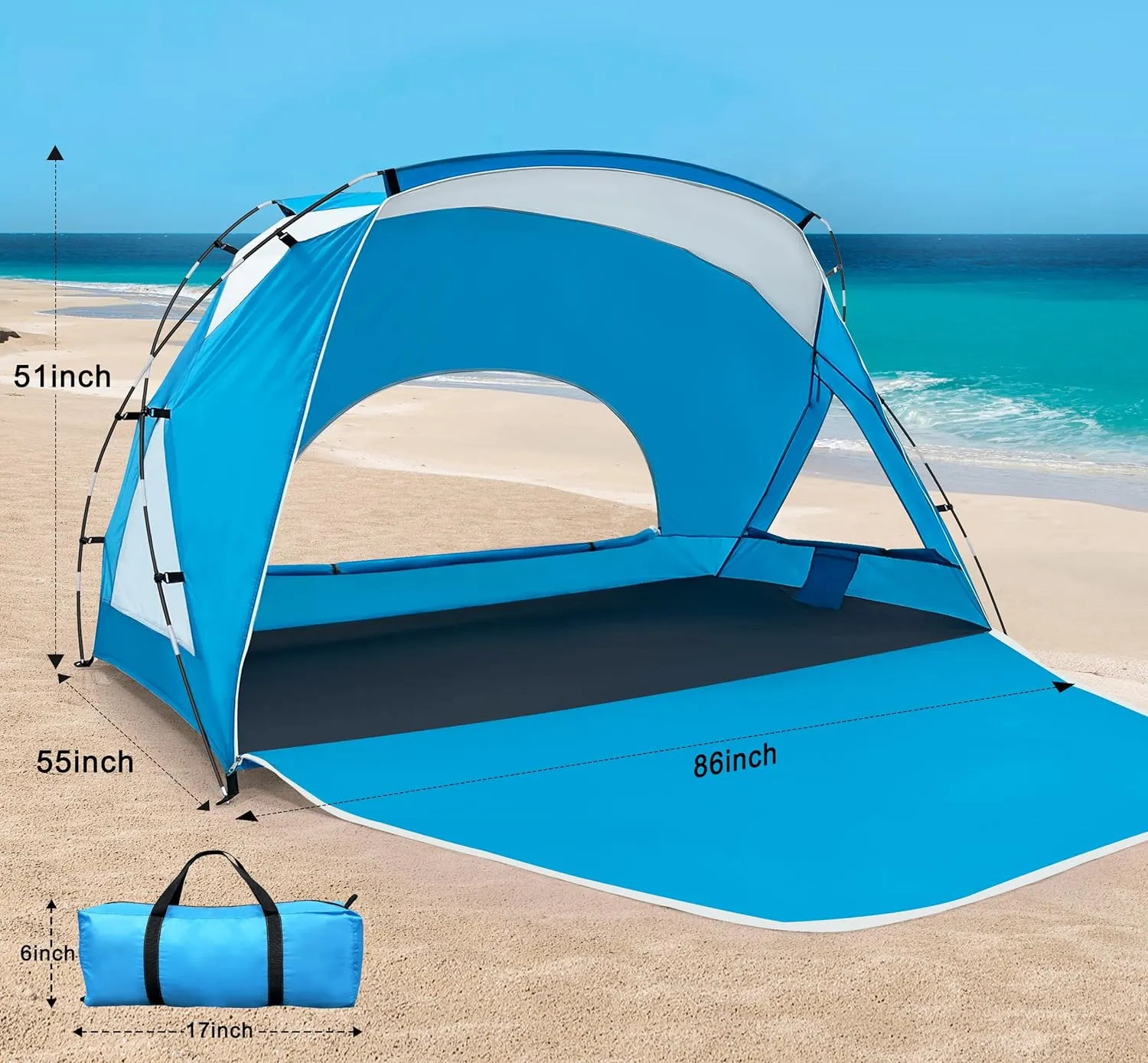 Calen Beach Tent,Beach Canopy Shade Tent with UPF50 UV Protection for 3/4-4/5-6/8 Person, Waterproof Portable Easy Setup Beach Sun Shelter Tent for Outdoor Adventures,Camping,Picnics with Carrying Bag