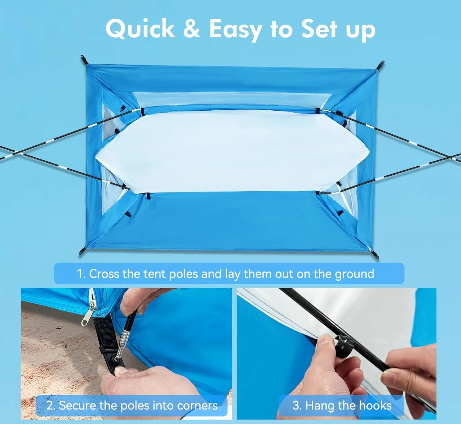 Calen Beach Tent,Beach Canopy Shade Tent with UPF50 UV Protection for 3/4-4/5-6/8 Person, Waterproof Portable Easy Setup Beach Sun Shelter Tent for Outdoor Adventures,Camping,Picnics with Carrying Bag
