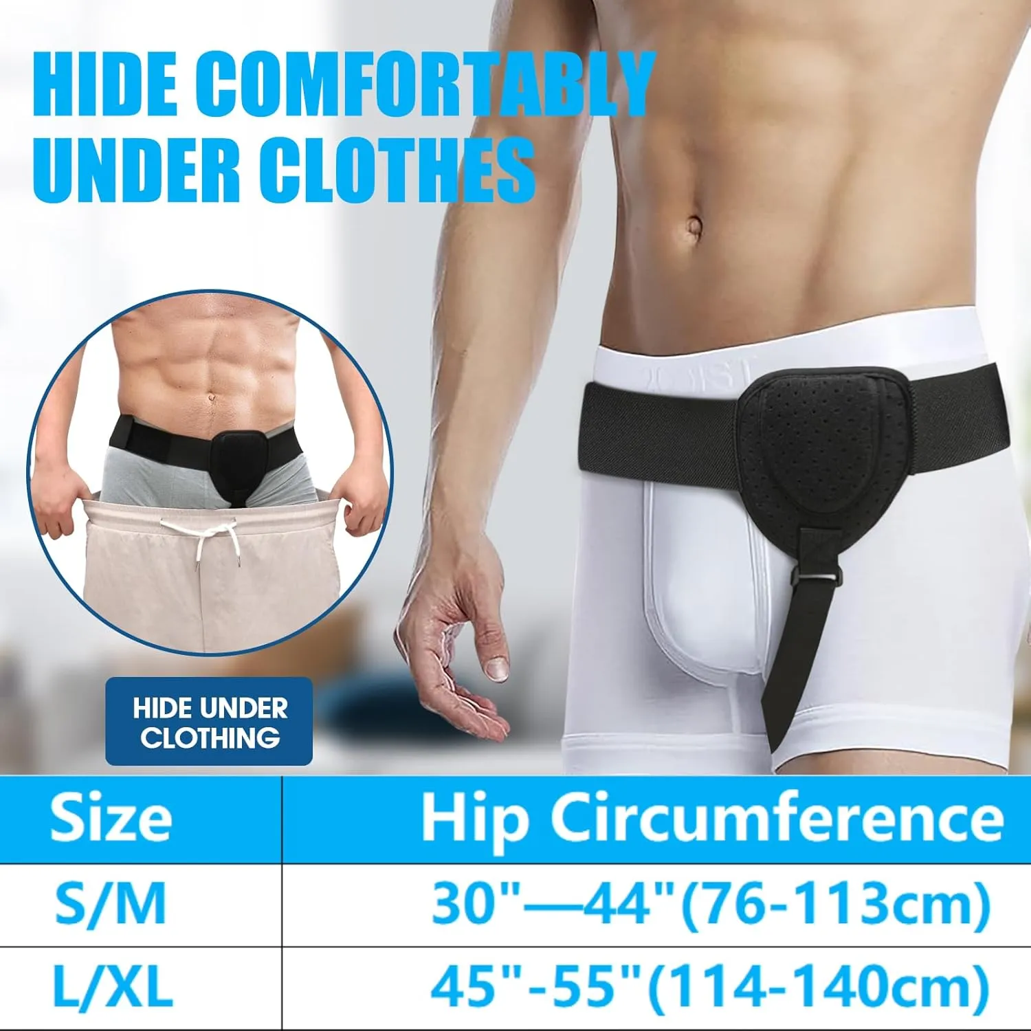 COSTICA Hernia Belts for Men, Inguinal Hernia Support Belt for Men and Women, Adjustable Groin Belt Fits Left or Right Side, Support Truss for Inguinal, 1 Removable Compression Pad, 1 PCS, L/XL