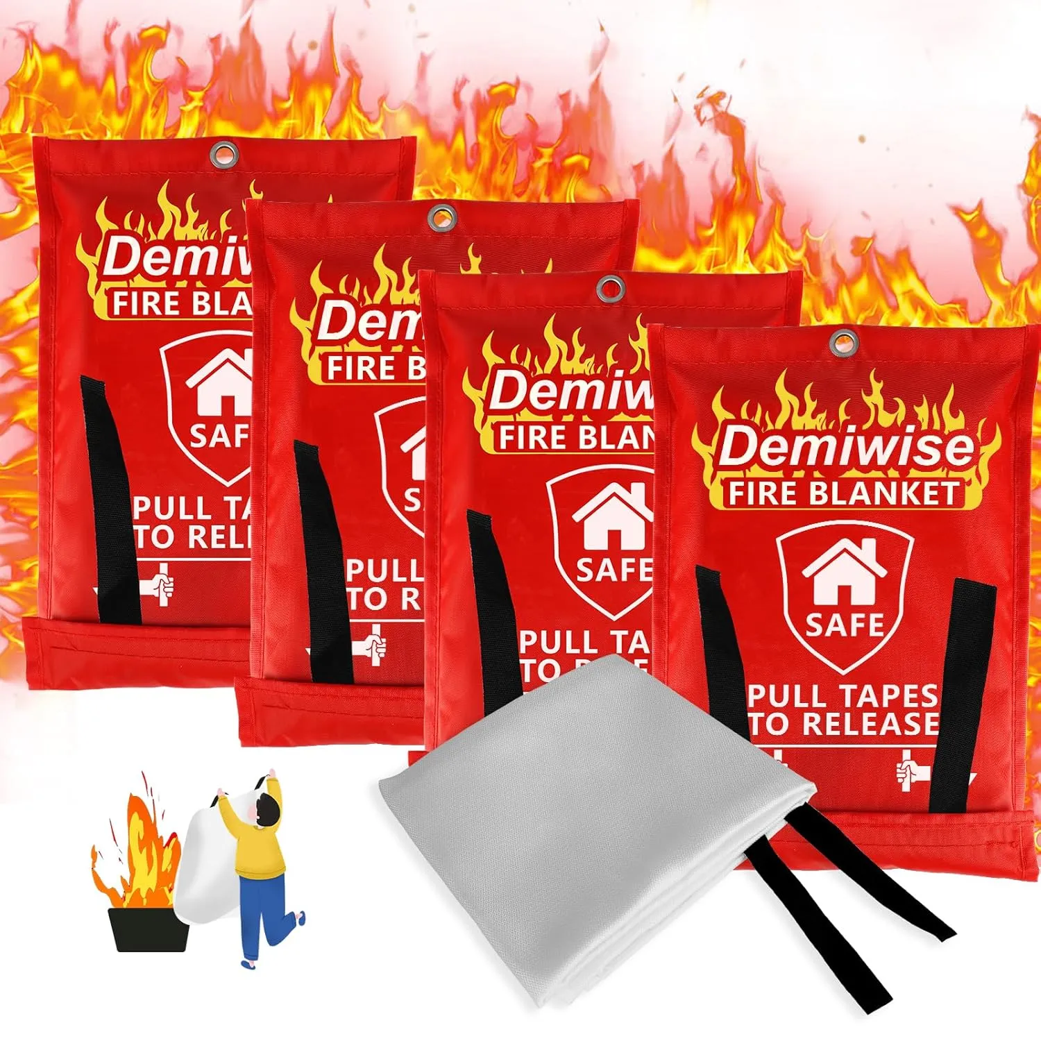 Fire Blankets for Home and Kitchen,4-Pack 40"x40" Emergency Fire Safety Blankets for People House Car Office Warehouse Emergency Survival Safety
