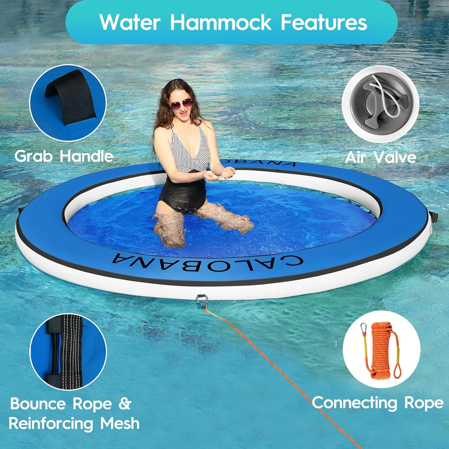 Inflatable Floating Dock Platform, Multi-People Round Water Hammock lsland Raft Tanning Float with Carrying Bag for Pool Lake Beach Party