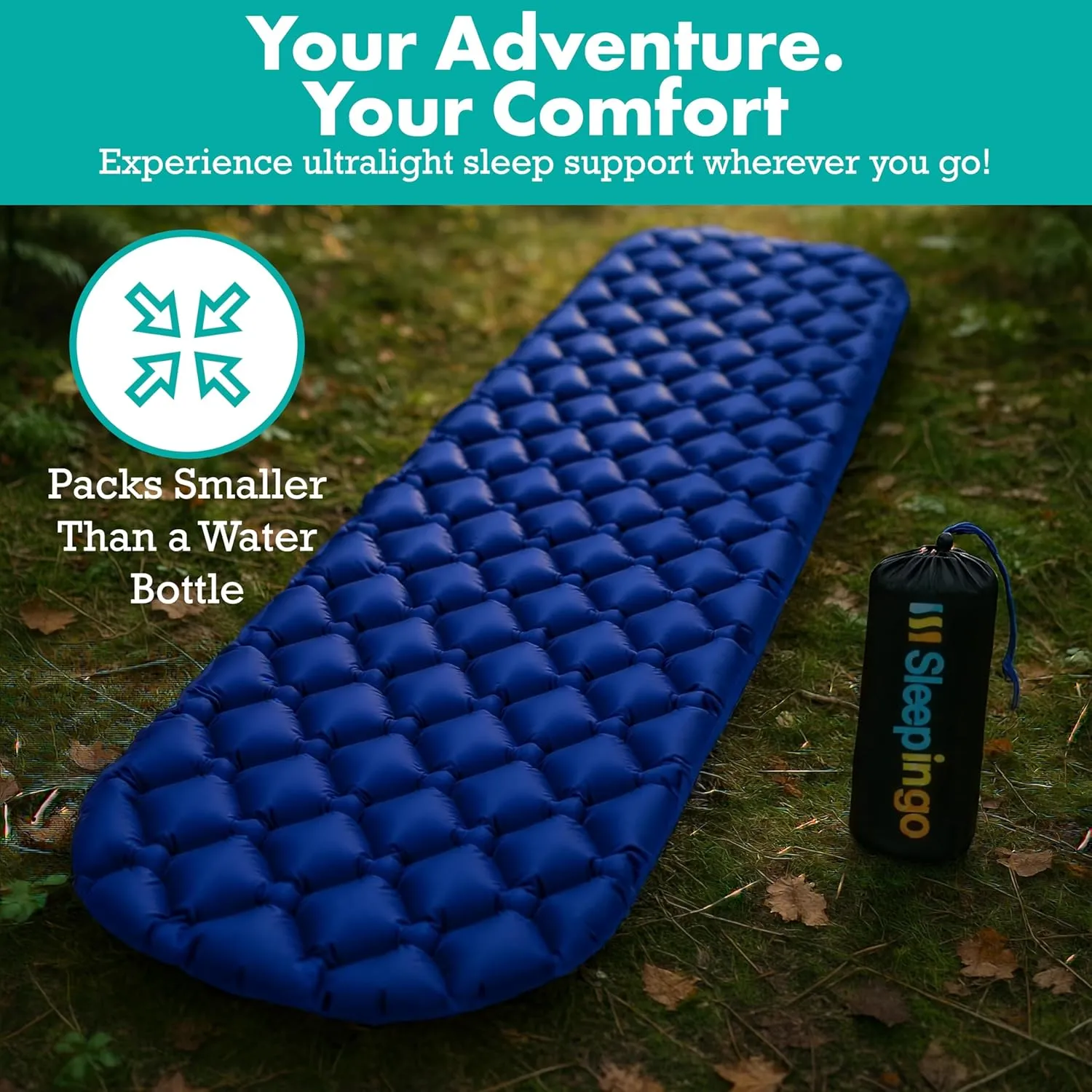 Inflatable Mat for Camping - Ultralight Sleeping Pad for Campings and Backpackings - Compact Air Mattress - Camping Mat with Tear-Resistant Ripstop Nylon - 73.5" x 21.5" - Blue