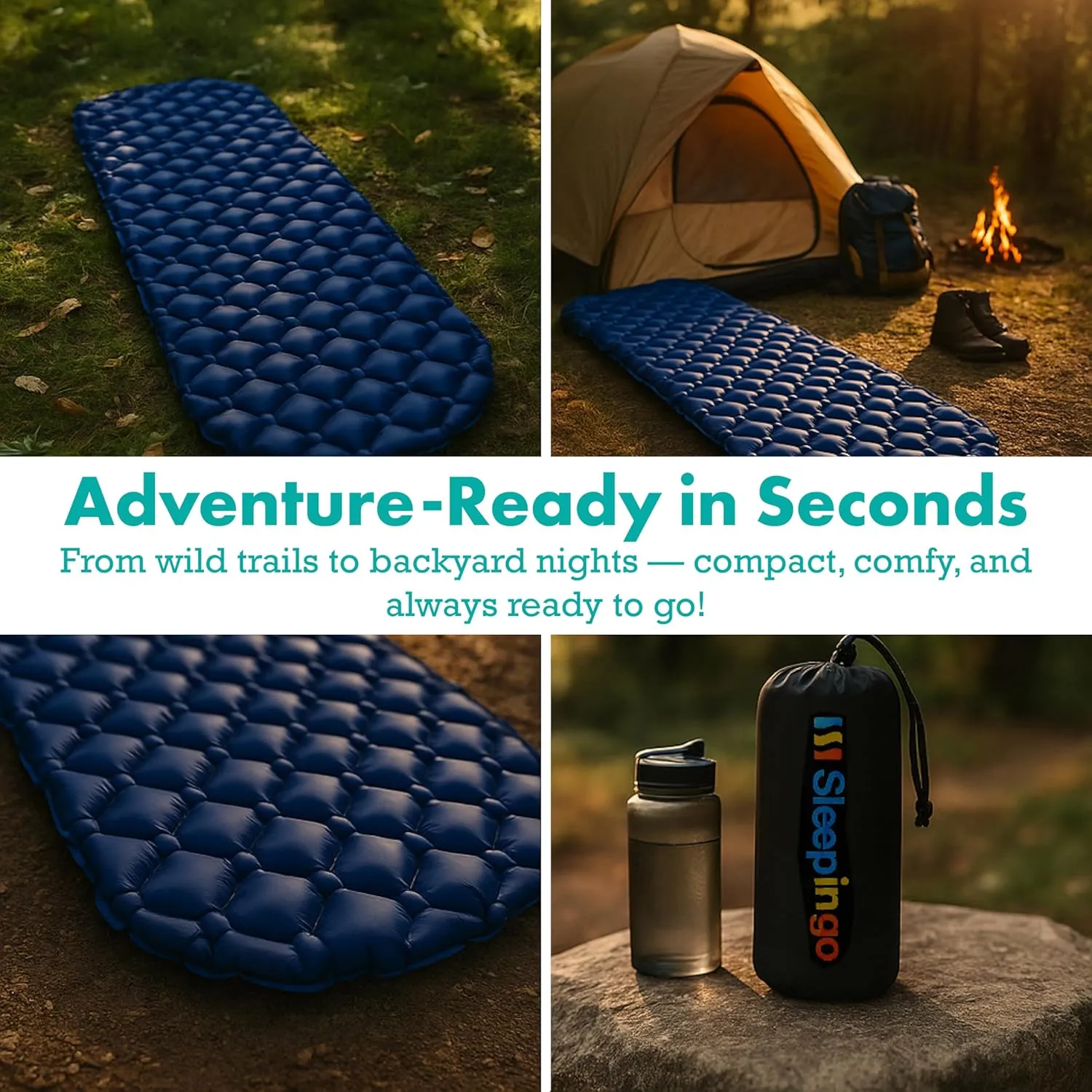 Inflatable Mat for Camping - Ultralight Sleeping Pad for Campings and Backpackings - Compact Air Mattress - Camping Mat with Tear-Resistant Ripstop Nylon - 73.5" x 21.5" - Blue