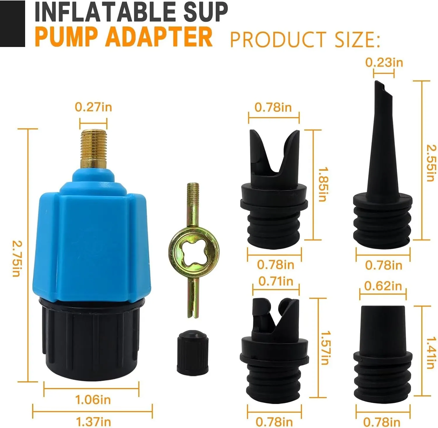 Inflatable Pump Air Valve Converter with 4 Air Valve Nozzles for Inflatable Boat, Stand Up Paddle Board, Inflatable Bed