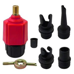Inflatable SUP Pump Adaptor Air Compressor Valve Converter, Multifunction SUP Valve Bike Pump Adapter w/ 4 Air Valve Nozzle for Inflatable Boat, Stand Up Paddle Board, Inflatable Bed - Red by BLUE ELF