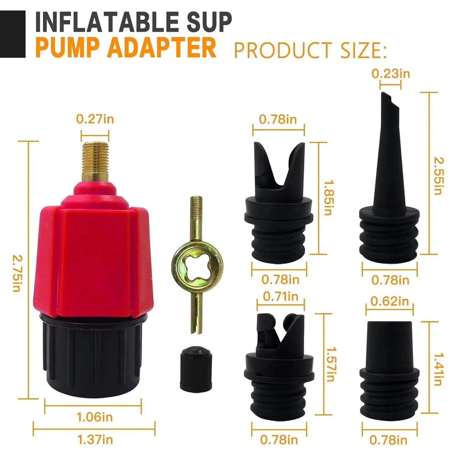 Inflatable SUP Pump Adaptor Air Compressor Valve Converter, Multifunction SUP Valve Bike Pump Adapter w/ 4 Air Valve Nozzle for Inflatable Boat, Stand Up Paddle Board, Inflatable Bed - Red by BLUE ELF