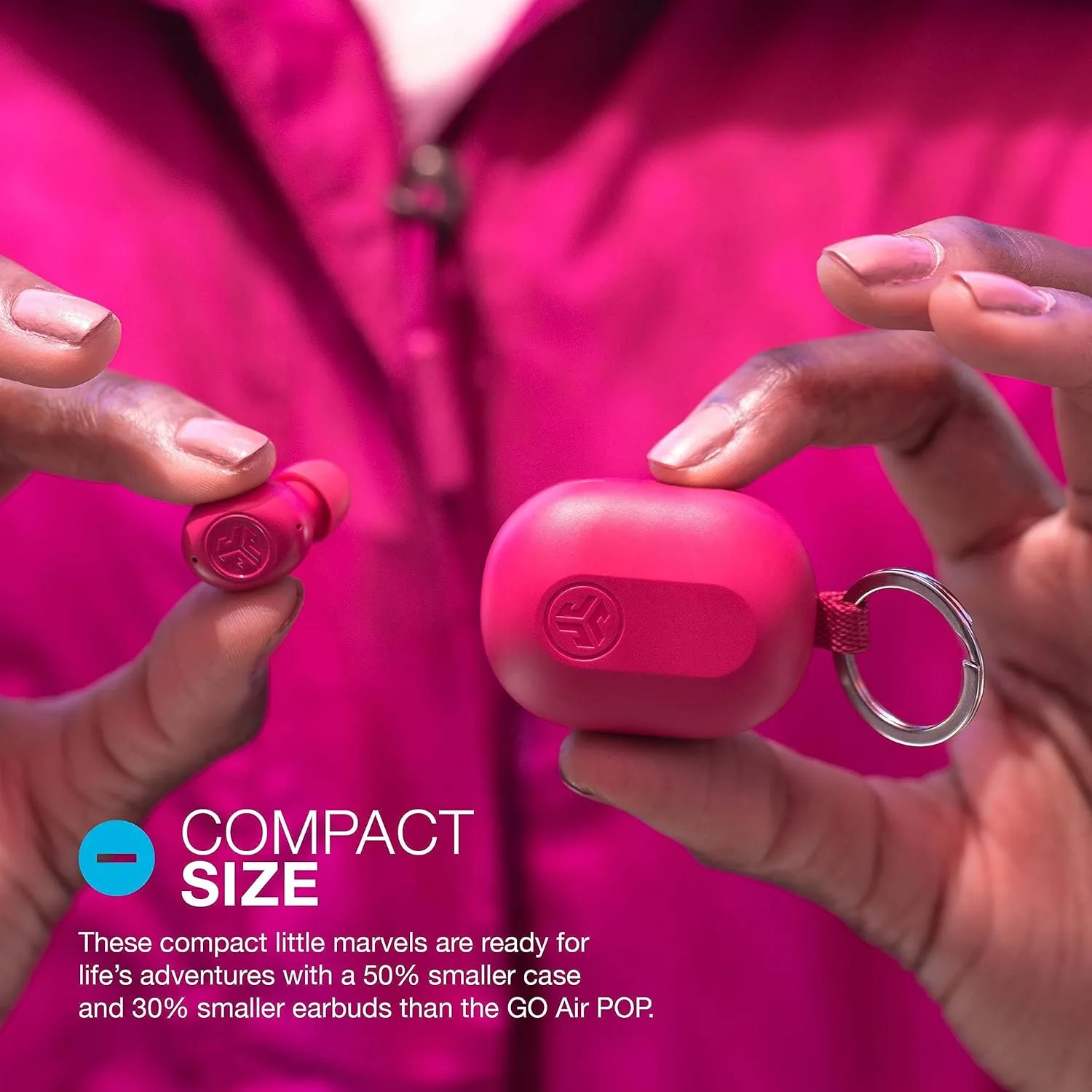 JLab JBuds Mini True Wireless Bluetooth Earbuds   Charging Case, Hot Pink, IP55 Sweat and Dust Proof, Bluetooth Multipoint, Be Aware Audio, 3 EQ Sound Settings, Crystal Clear Calls