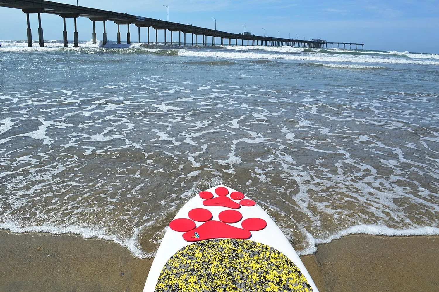 Paddle with Your Dog Pup Deck SUP Traction Pad for Dogs Stand Up Paddleboard Deck Padding (Paw Prints Style - Coral)