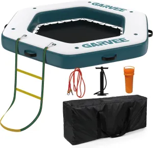 PeakPersuit Round 8x8FT Inflatable Floating Dock, Floating Dock Water Platform with Mesh Swim Area,Non-Slip EVA Platform and Rope Ladder,Boats,Pool,Lake,Beach,Ocean