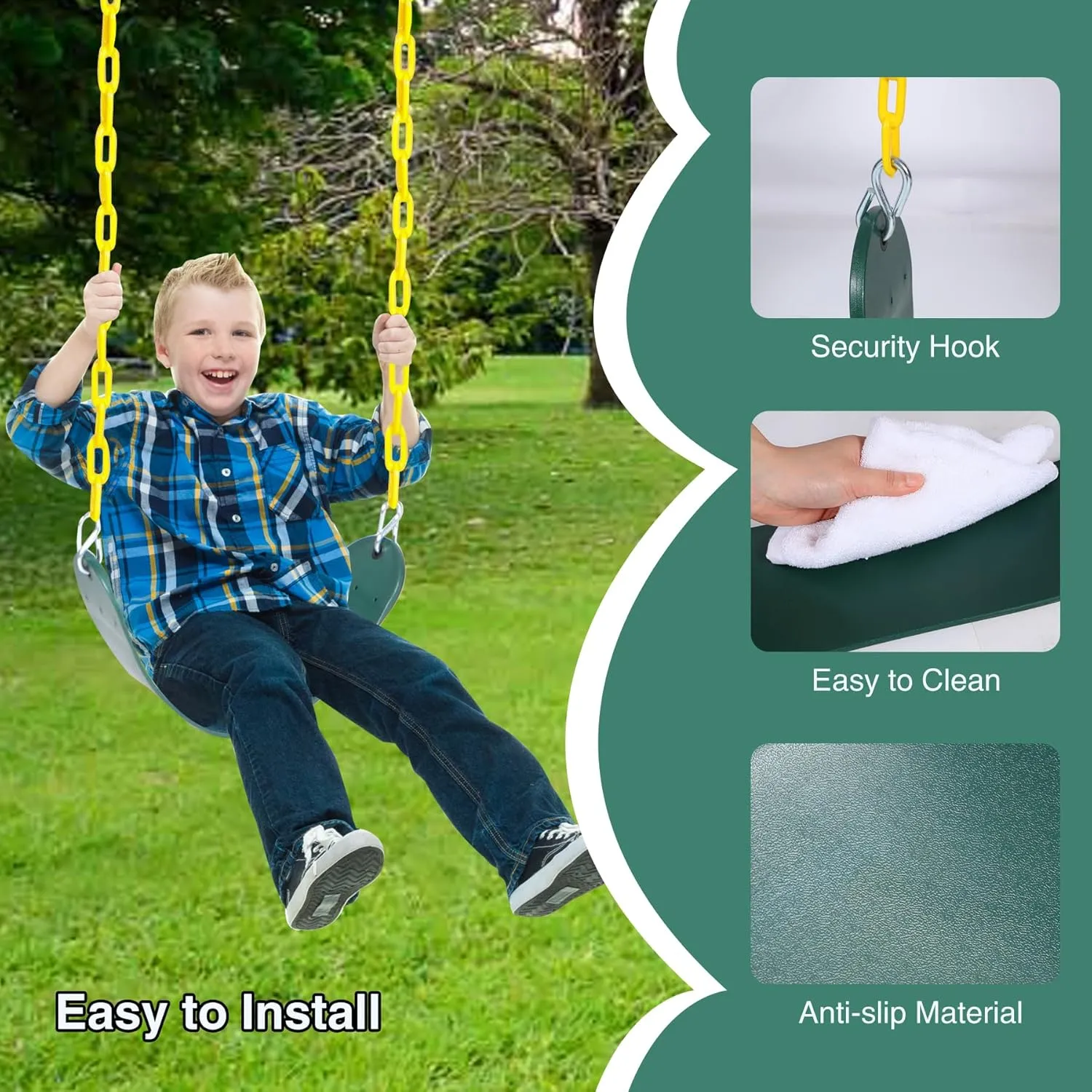 RedSwing Kids Belt Swing 3 PCS, EVA Swings Seat with Heavy Duty Metal Chains, Playground Swing Set Accessories, Safe and Durable, for Outdoor Backyard and Playground Play