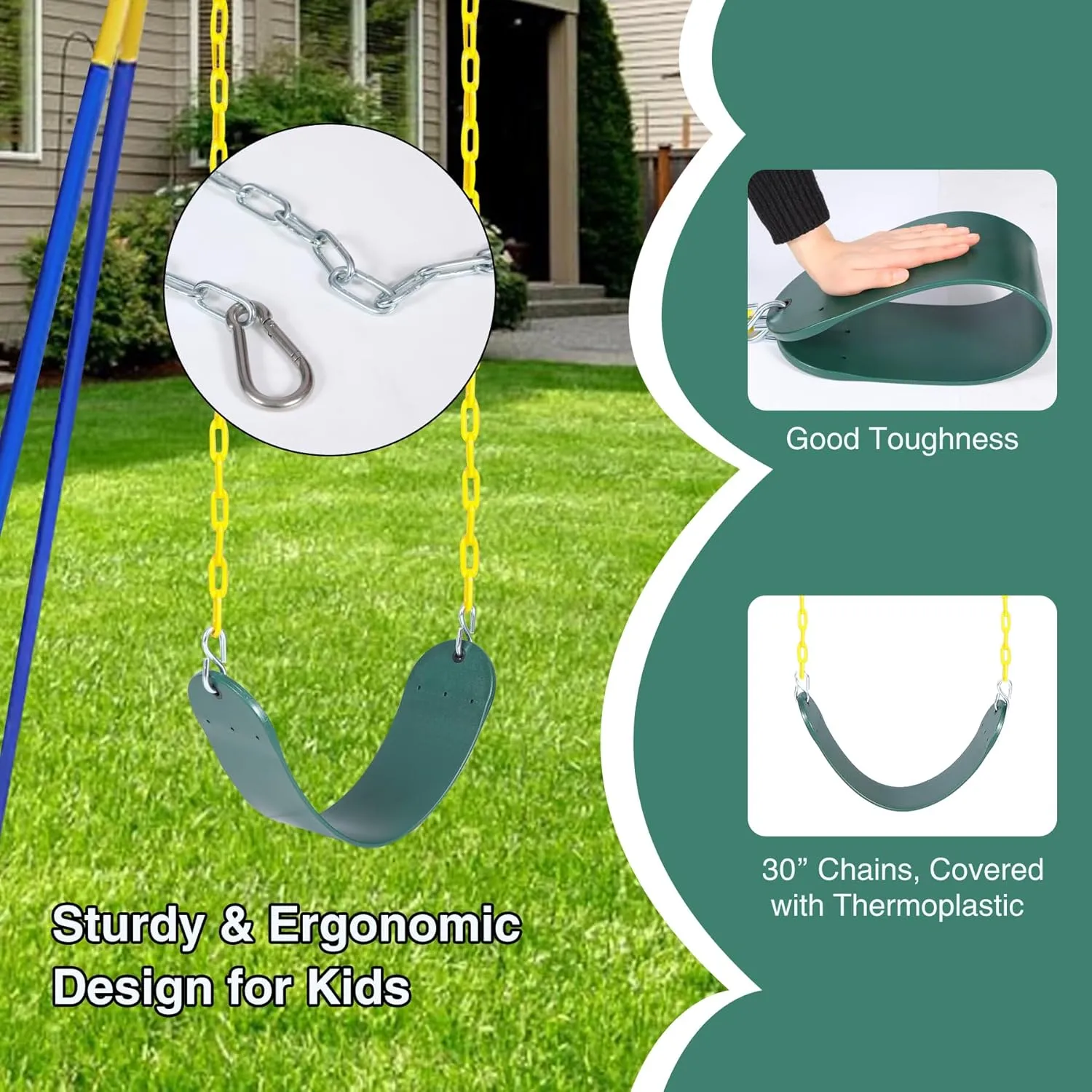 RedSwing Kids Belt Swing 3 PCS, EVA Swings Seat with Heavy Duty Metal Chains, Playground Swing Set Accessories, Safe and Durable, for Outdoor Backyard and Playground Play