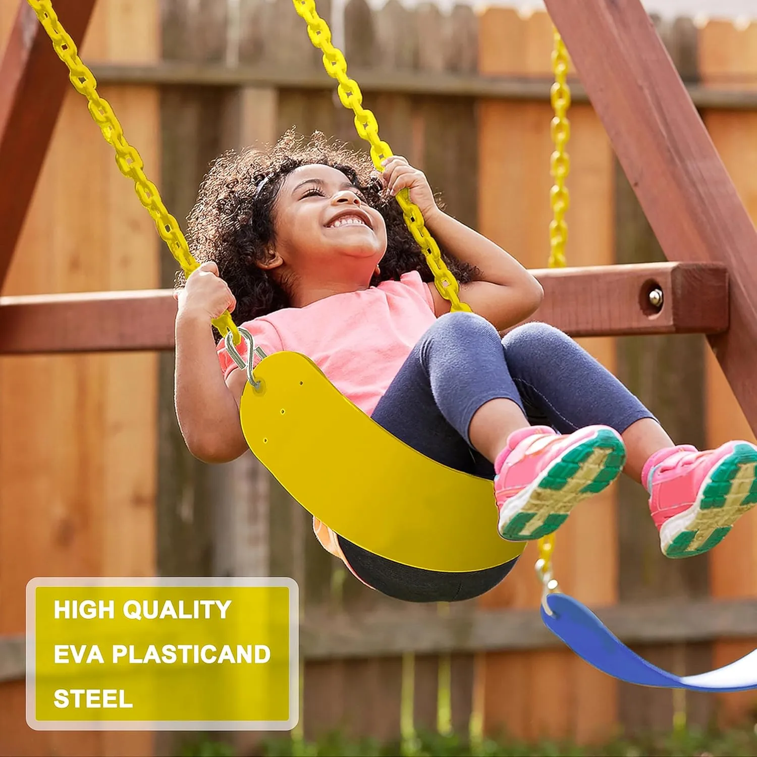 Swing Seat, 66" Heavy Duty Coated Iron Chain Sensory Swing, Therapy Swing Seat,Outdoor Playground Swing Set Accessories with Snap Hooks and Hanging Straps (Yellow)