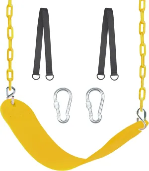 Swing Seat, 66" Heavy Duty Coated Iron Chain Sensory Swing, Therapy Swing Seat,Outdoor Playground Swing Set Accessories with Snap Hooks and Hanging Straps (Yellow)