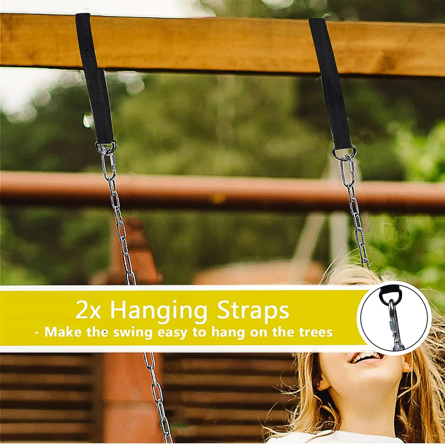 Swing Seat, 66" Heavy Duty Coated Iron Chain Sensory Swing, Therapy Swing Seat,Outdoor Playground Swing Set Accessories with Snap Hooks and Hanging Straps (Yellow)