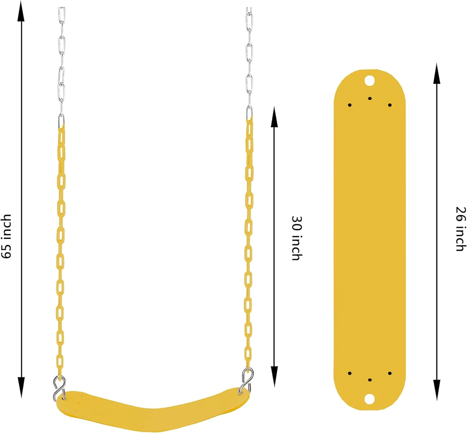 Swing Seat, 66" Heavy Duty Coated Iron Chain Sensory Swing, Therapy Swing Seat,Outdoor Playground Swing Set Accessories with Snap Hooks and Hanging Straps (Yellow)