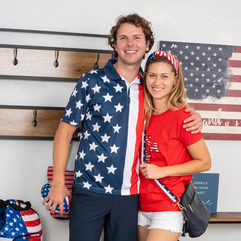 TheFlagshirt Men's Patriotic Performance Golf American Flag Classic Fit Polo Shirt
