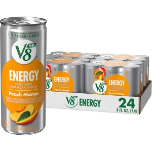 V8  Energy Peach Mango Juice Energy Drink, 8 fl oz Can (24 Pack)