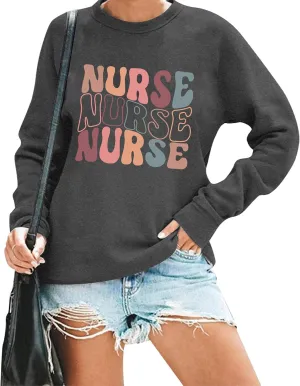 Women Registered Nurse Sweatshirt Nursing Life Crewneck Pullover Shirts Tops Long Sleeve Tee Student Gifts